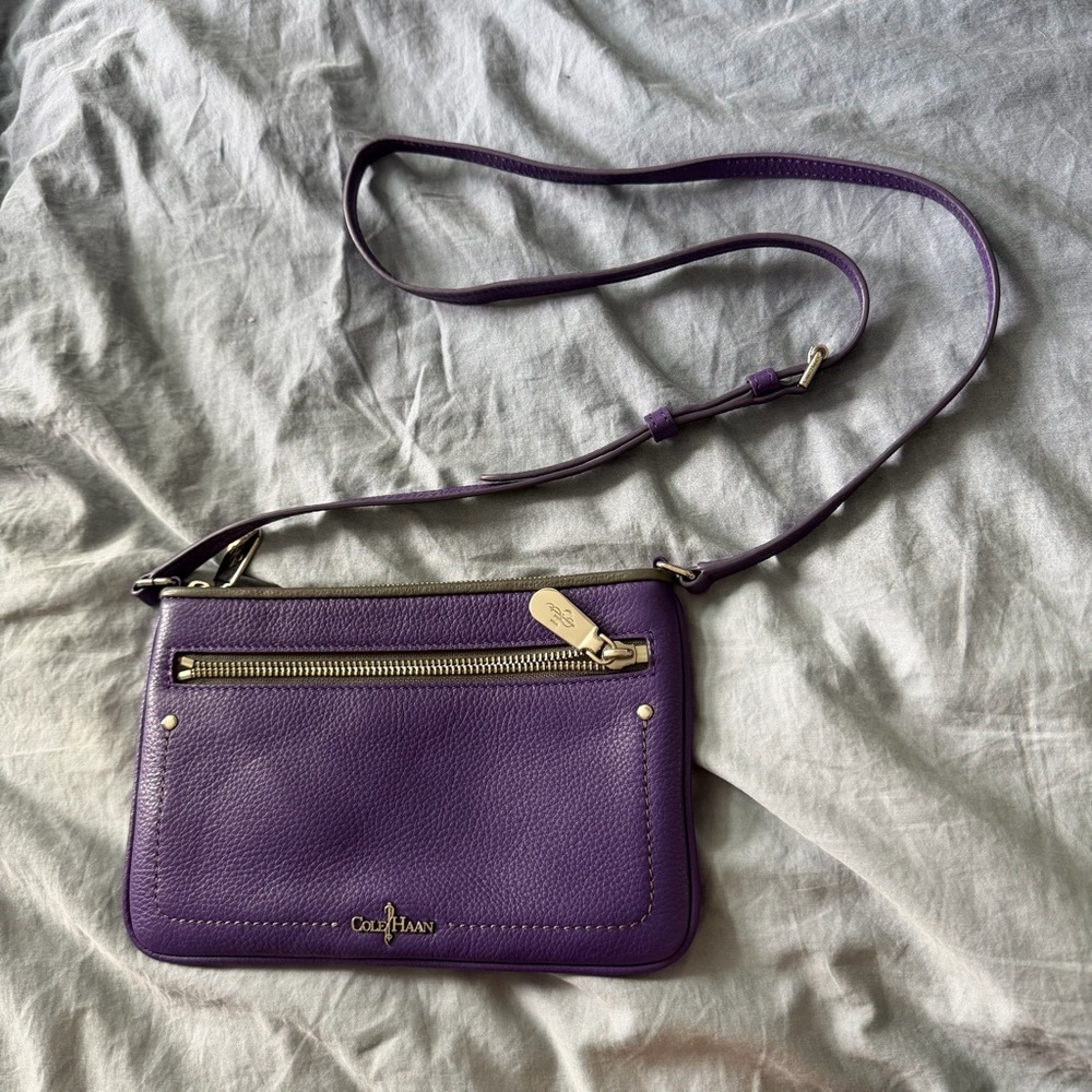 Cole Haan Purple Pebbled Leather Crossbody Bag Silver Hardware Small Swingpack
